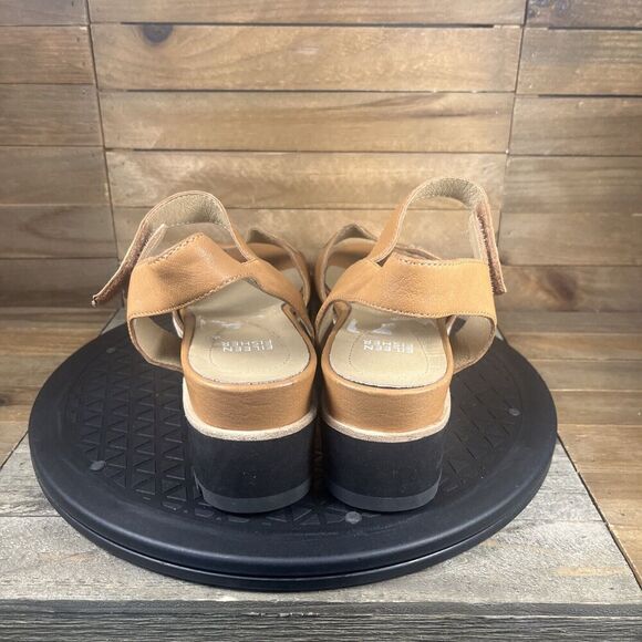 Eileen Fisher Platform Sandals Womens Sz 8 Tan Leather Ankle Strap Hook & Loop - Picture 4 of 10
